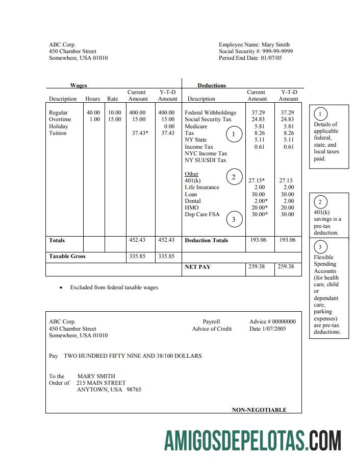 Realista Modelo Word e PDF de recibo de pagamento por hora de funcionário